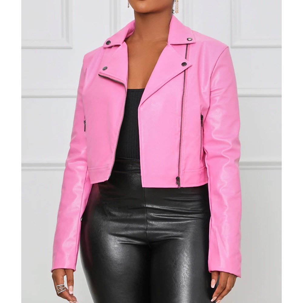Pink Faux Leather Motorcycle Coat — you’ll love it. 💕